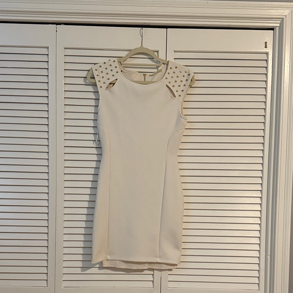 BCBGMaxAzria Cream Studded Asymmetrical Dress